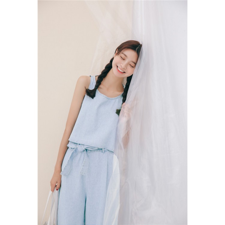 TE1586GJWL Pantaloni casual in denim con allacciatura in vita-2