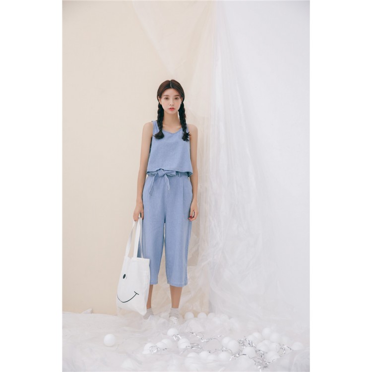 TE1586GJWL Pantaloni casual in denim con allacciatura in vita-3