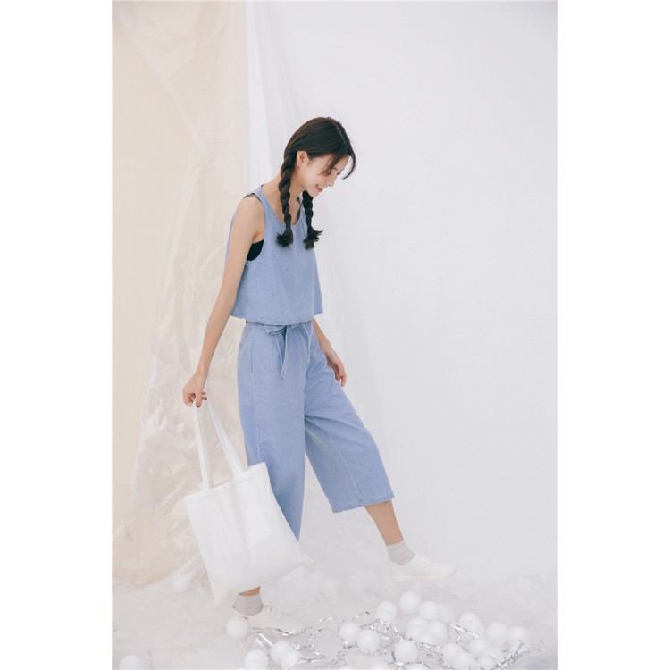 TE1586GJWL Pantaloni casual in denim con allacciatura in vita-5