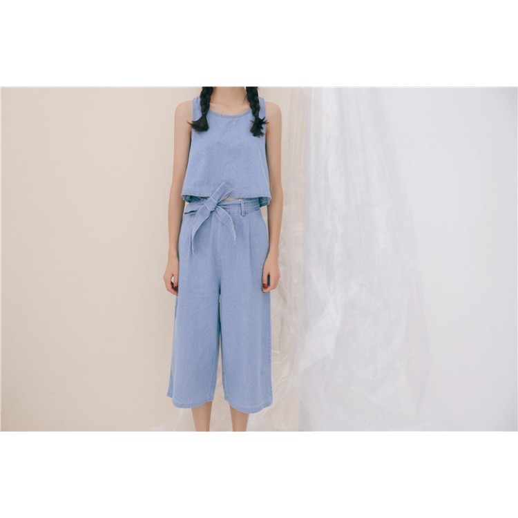 TE1586GJWL Pantaloni casual in denim con allacciatura in vita-6