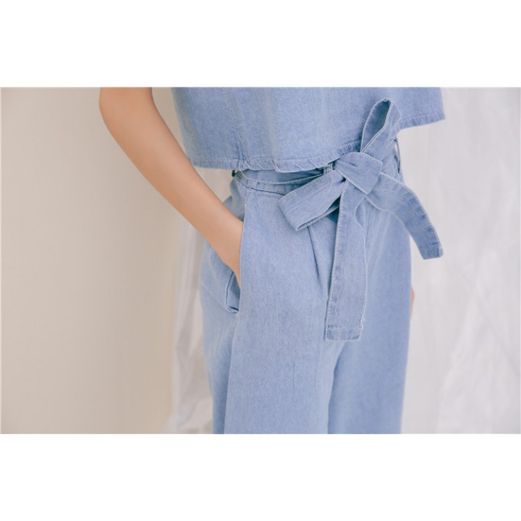 TE1586GJWL Pantaloni casual in denim con allacciatura in vita-8