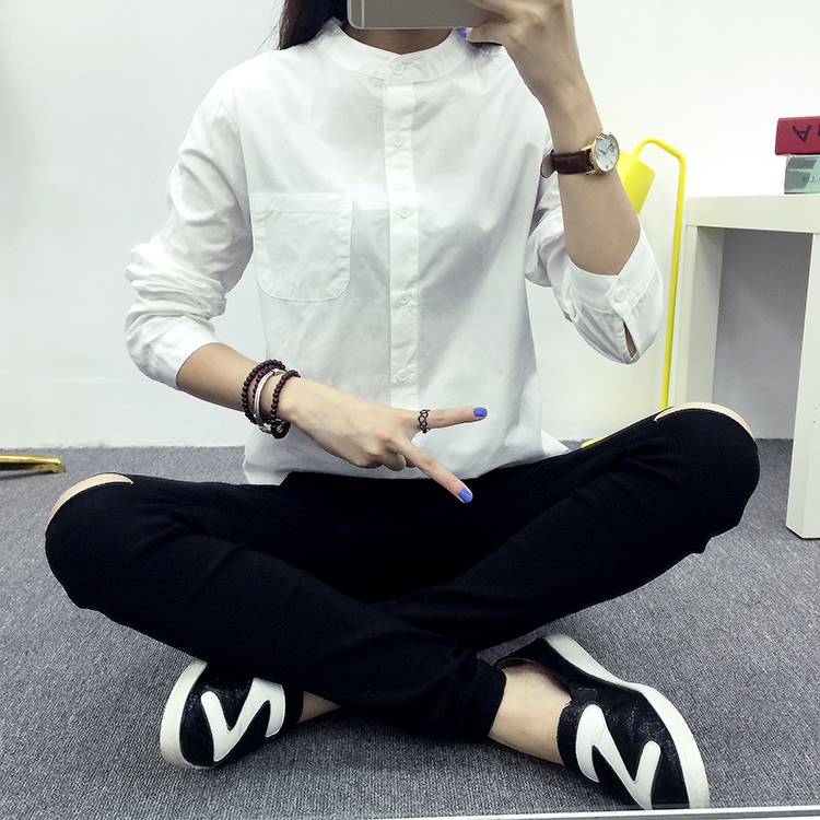 TE1630MLCS Camicia bianca con tasche e colletto rialzato-5