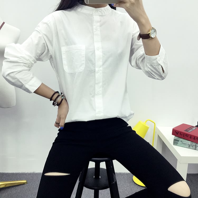 TE1630MLCS Camicia bianca con tasche e colletto rialzato-1