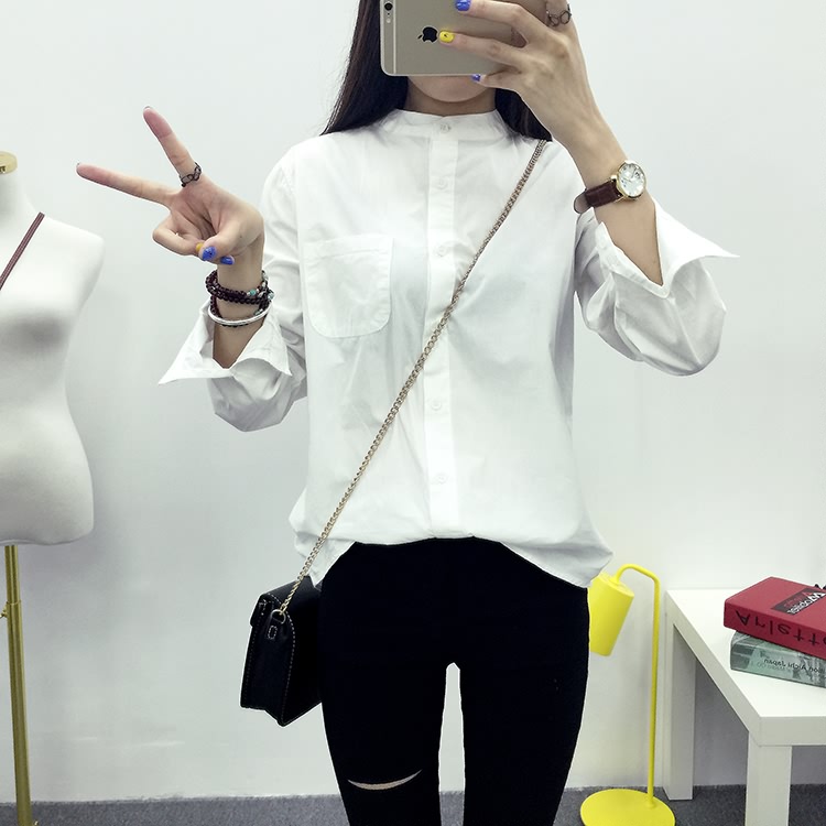 TE1630MLCS Camicia bianca con tasche e colletto rialzato-2