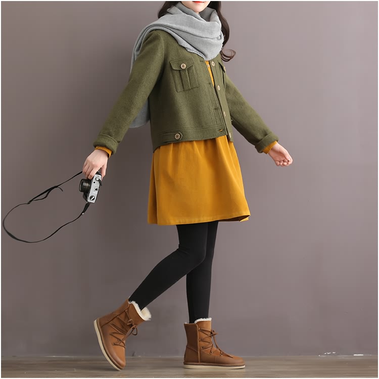 TE1662MLCS Abito ampio in velluto a coste vintage foresta-8