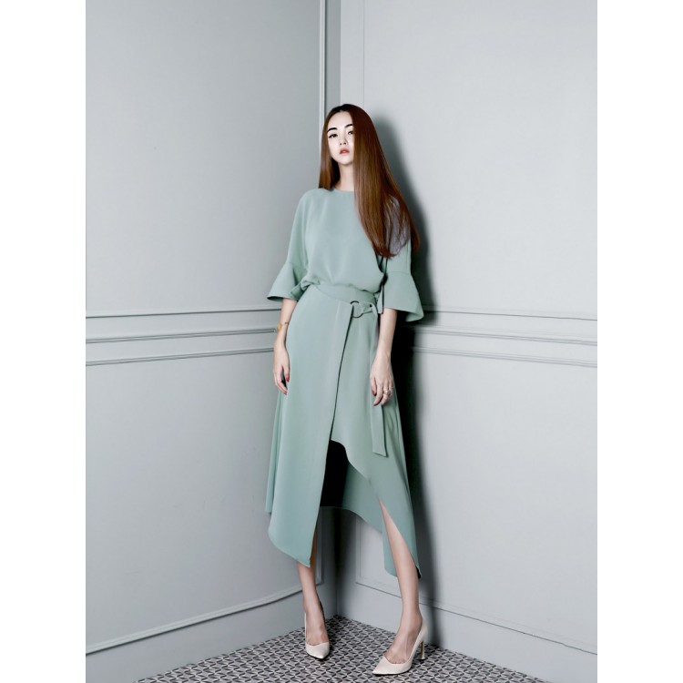 TE1685GJWL Top primaverili con maniche a pipistrello e gonna irregolare-4