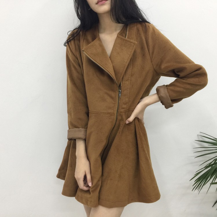 TE1699DYH Cappotto in lana joker con cerniera a maniche lunghe in puro colore-7