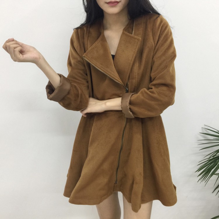 TE1699DYH Cappotto in lana joker con cerniera a maniche lunghe in puro colore-1