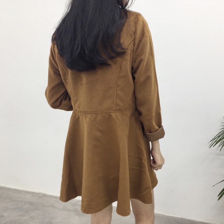 TE1699DYH Cappotto in lana joker con cerniera a maniche lunghe in puro colore-2