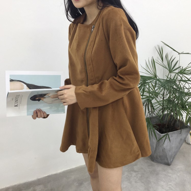 TE1699DYH Cappotto in lana joker con cerniera a maniche lunghe in puro colore-3