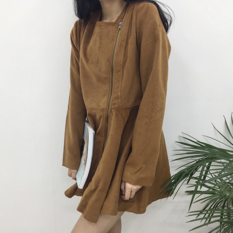 TE1699DYH Cappotto in lana joker con cerniera a maniche lunghe in puro colore-4