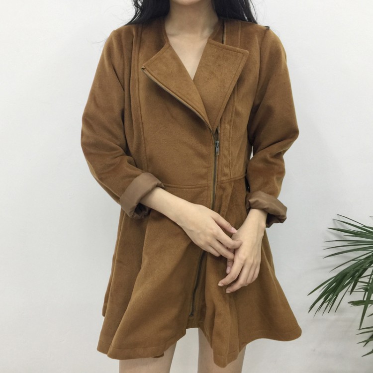 TE1699DYH Cappotto in lana joker con cerniera a maniche lunghe in puro colore-5