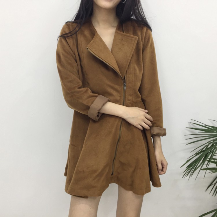 TE1699DYH Cappotto in lana joker con cerniera a maniche lunghe in puro colore-6