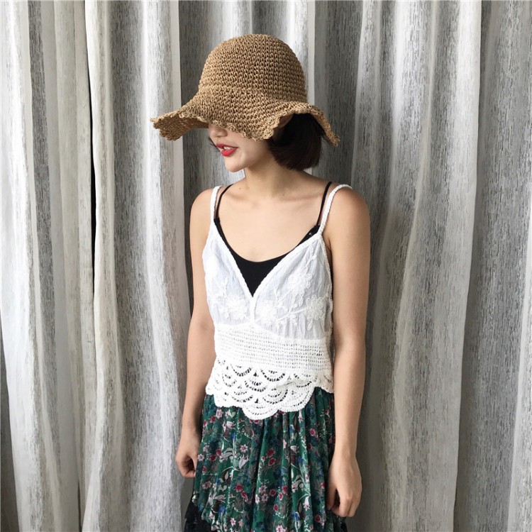 TE1721YJWL Gonna lunga con cuciture in pizzo, gilet in pizzo senza schienale e top a tubo-5