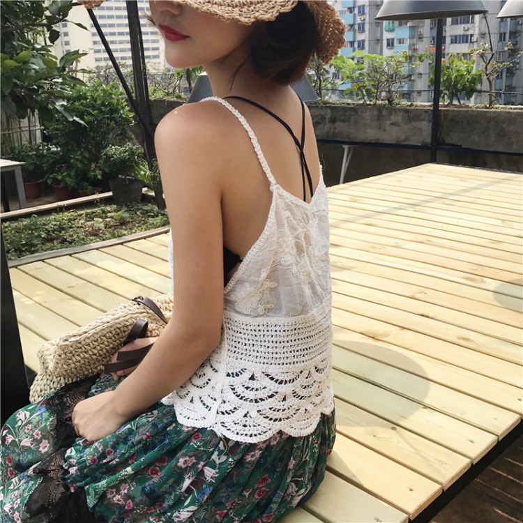 TE1721YJWL Gonna lunga con cuciture in pizzo, gilet in pizzo senza schienale e top a tubo-6