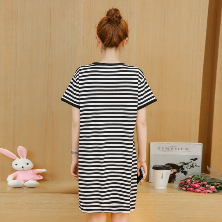 TE1771JXMM Abito t-shirt premaman con stampa cartoon estiva a righe-1