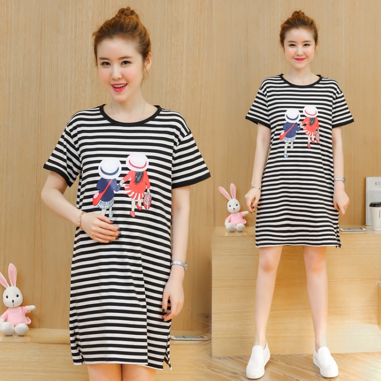 TE1771JXMM Abito t-shirt premaman con stampa cartoon estiva a righe-3