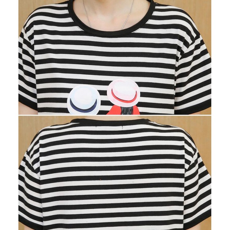 TE1771JXMM Abito t-shirt premaman con stampa cartoon estiva a righe-4