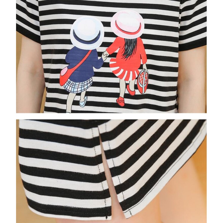 TE1771JXMM Abito t-shirt premaman con stampa cartoon estiva a righe-5