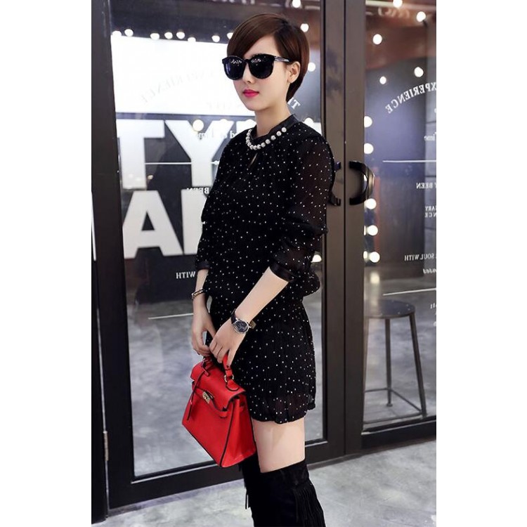 TE1806FLS Abito in chiffon a pois a trapezio dal nuovo stile primaverile-2