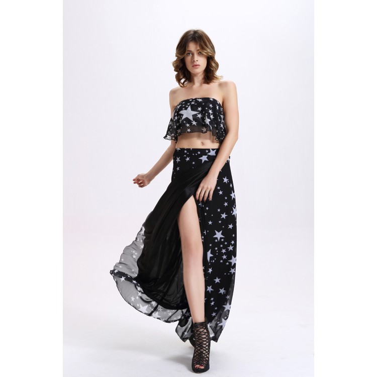 TE2114OMSS Le star della moda europea tremano top a tubo in chiffon con gonna a spacco irregolare-2