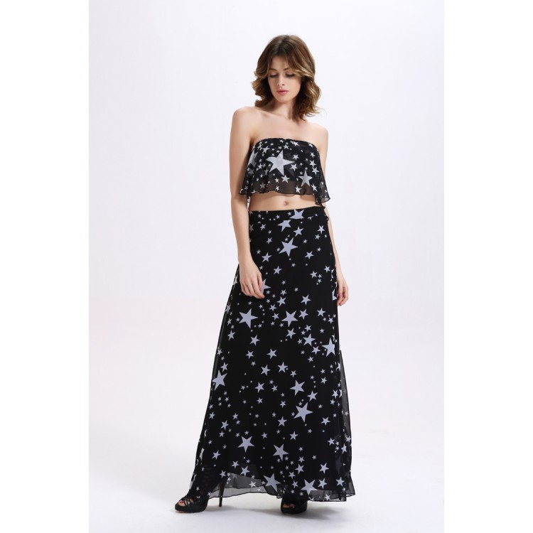 TE2114OMSS Le star della moda europea tremano top a tubo in chiffon con gonna a spacco irregolare-3