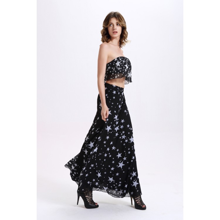 TE2114OMSS Le star della moda europea tremano top a tubo in chiffon con gonna a spacco irregolare-4