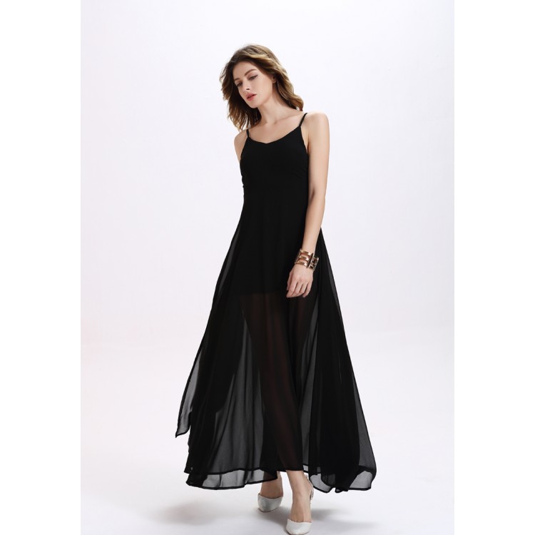 TE2126OMSS Abito in gallus irregolare diviso in chiffon sexy senza schienale alla moda europea-2