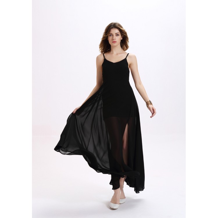 TE2126OMSS Abito in gallus irregolare diviso in chiffon sexy senza schienale alla moda europea-3