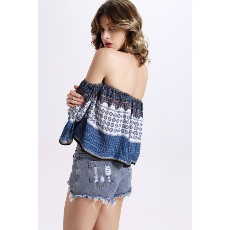 TE2153OMSS Top a balze con stampa e scollo a barchetta alla moda europea-5