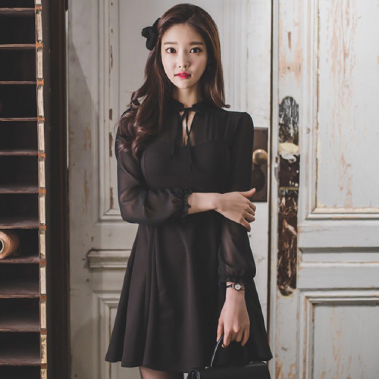 TE2183ALFS Abito primavera nuovo stile dolce e sottile in chiffon con orlo ampio-7