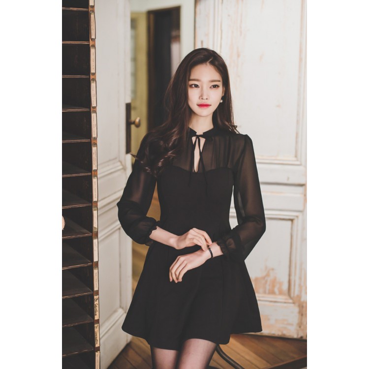 TE2183ALFS Abito primavera nuovo stile dolce e sottile in chiffon con orlo ampio-3