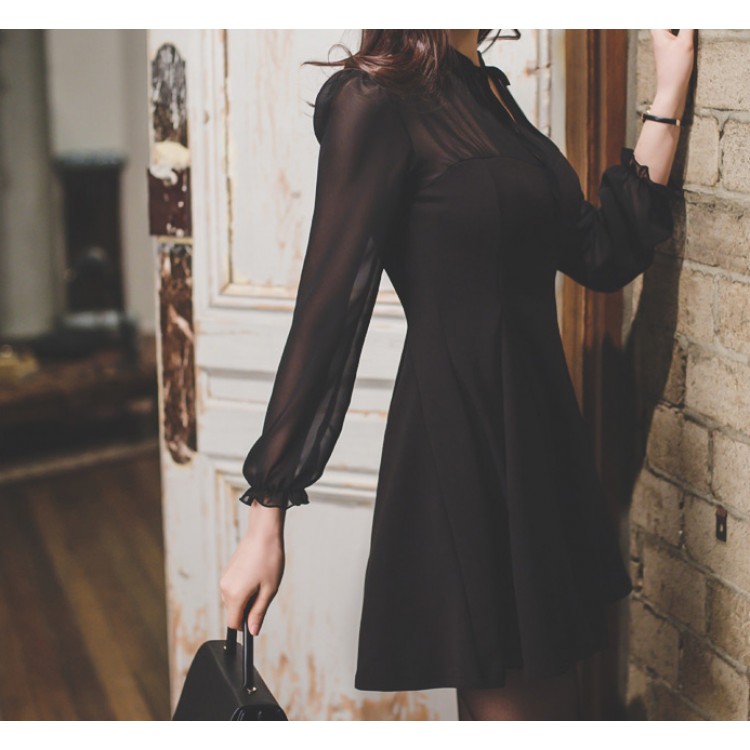 TE2183ALFS Abito primavera nuovo stile dolce e sottile in chiffon con orlo ampio-5