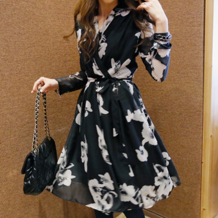 TE2207ALFS Cardigan/abito in chiffon con stampa floreale vintage alla moda-8