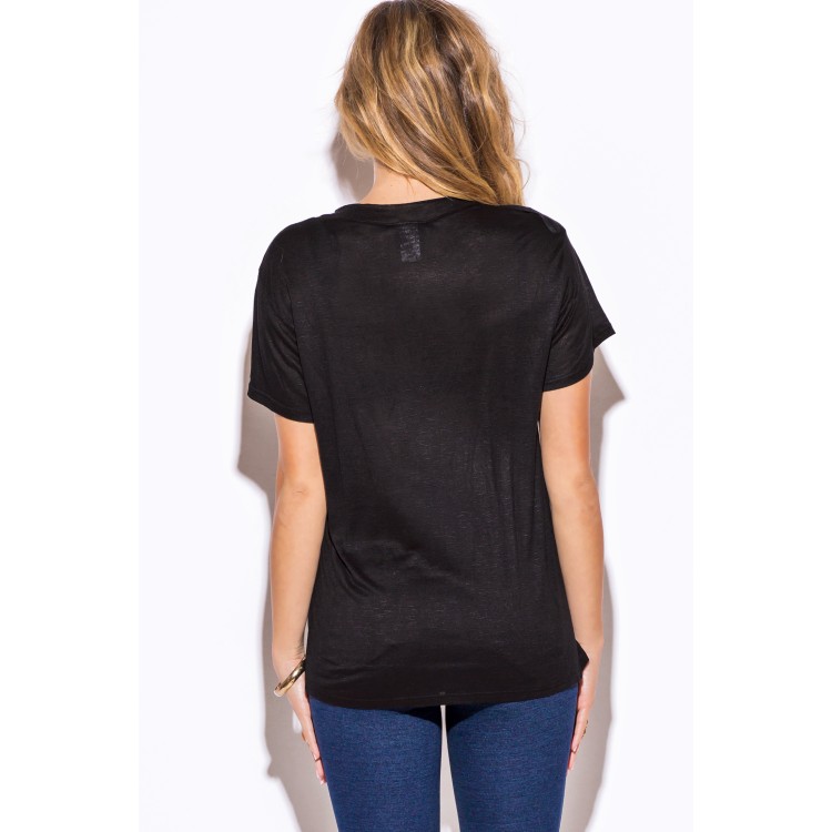 TE2265XYD T-shirt Euramerica sexy scollata a girocollo in puro colore-1