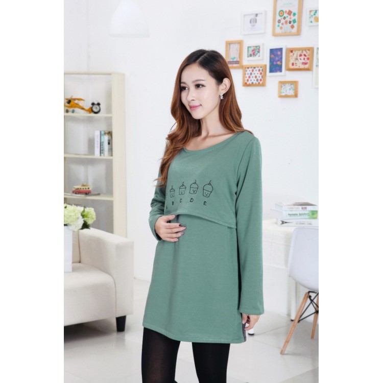 J41609 Abito premaman di grandi dimensioni con stampa verde-3