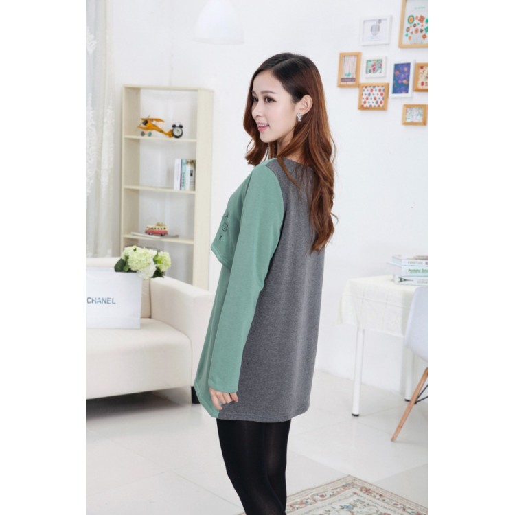 J41609 Abito premaman di grandi dimensioni con stampa verde-4