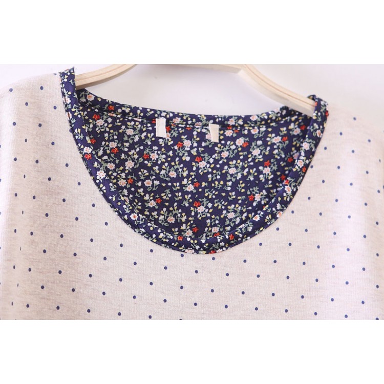 TE255LLNR T-shirt lunga con impunture ricamate a pois in stile nazionale-5