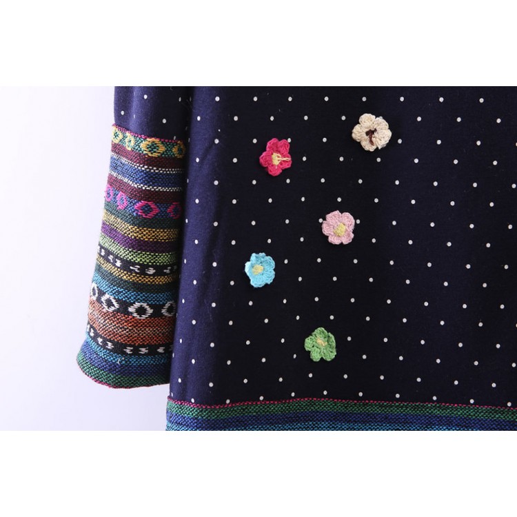 TE255LLNR T-shirt lunga con impunture ricamate a pois in stile nazionale-8