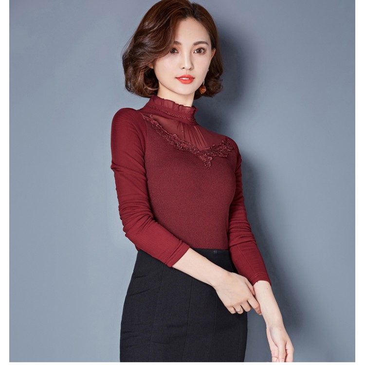 TE3002WSSP Camicia con supporto in fodera di lana con giunture in pizzo a rete di grandi dimensioni di nuovo stile-6