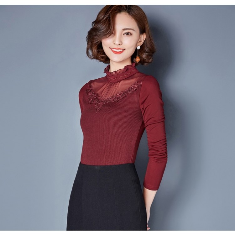 TE3002WSSP Camicia con supporto in fodera di lana con giunture in pizzo a rete di grandi dimensioni di nuovo stile-8