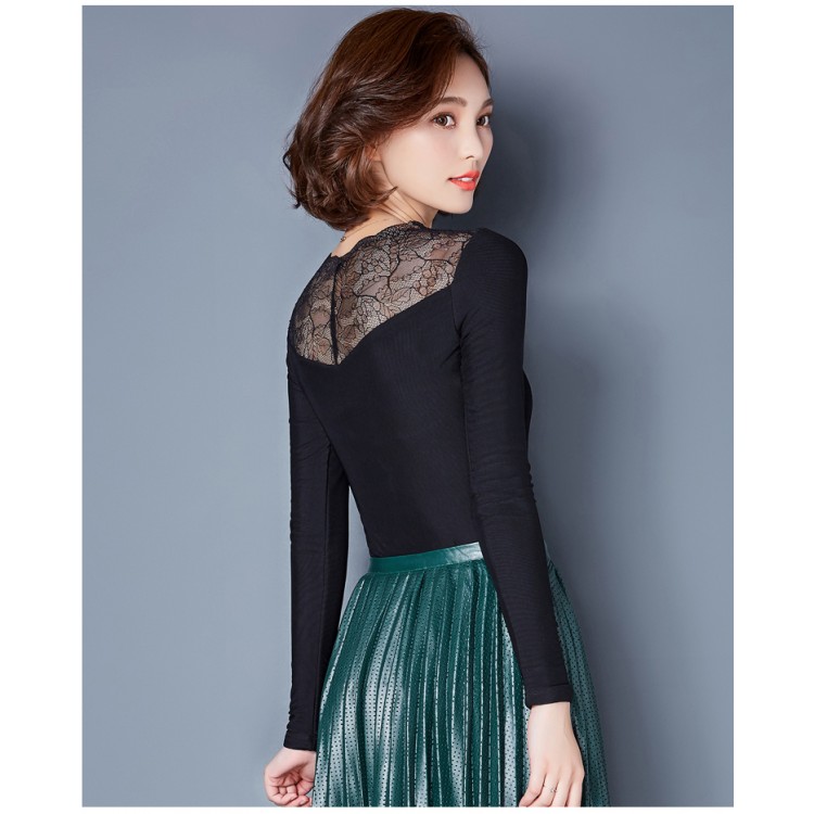 TE3005WSSP Camicia con supporto in fodera di lana con giunture in pizzo a rete di grandi dimensioni di nuovo stile-4