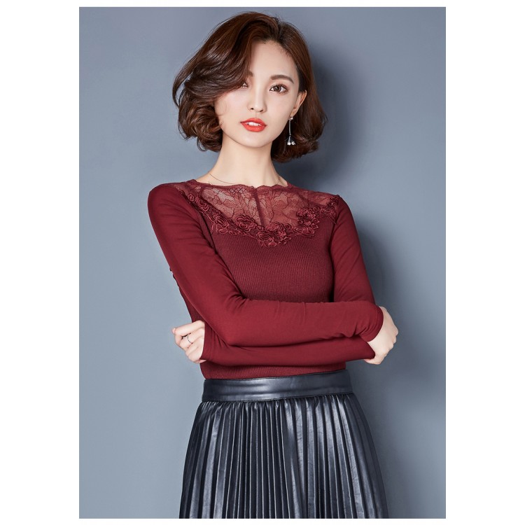 TE3005WSSP Camicia con supporto in fodera di lana con giunture in pizzo a rete di grandi dimensioni di nuovo stile-6