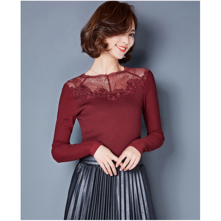 TE3005WSSP Camicia con supporto in fodera di lana con giunture in pizzo a rete di grandi dimensioni di nuovo stile-7