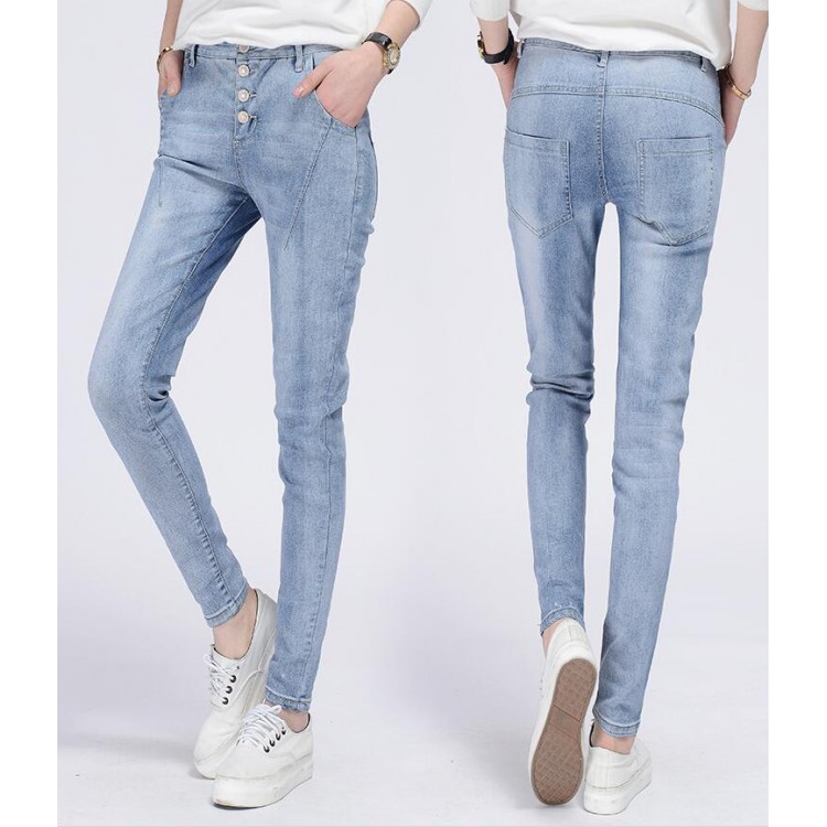 TE3010AQNK Jeans a matita classici bottoni in vita stile impero vintage-3