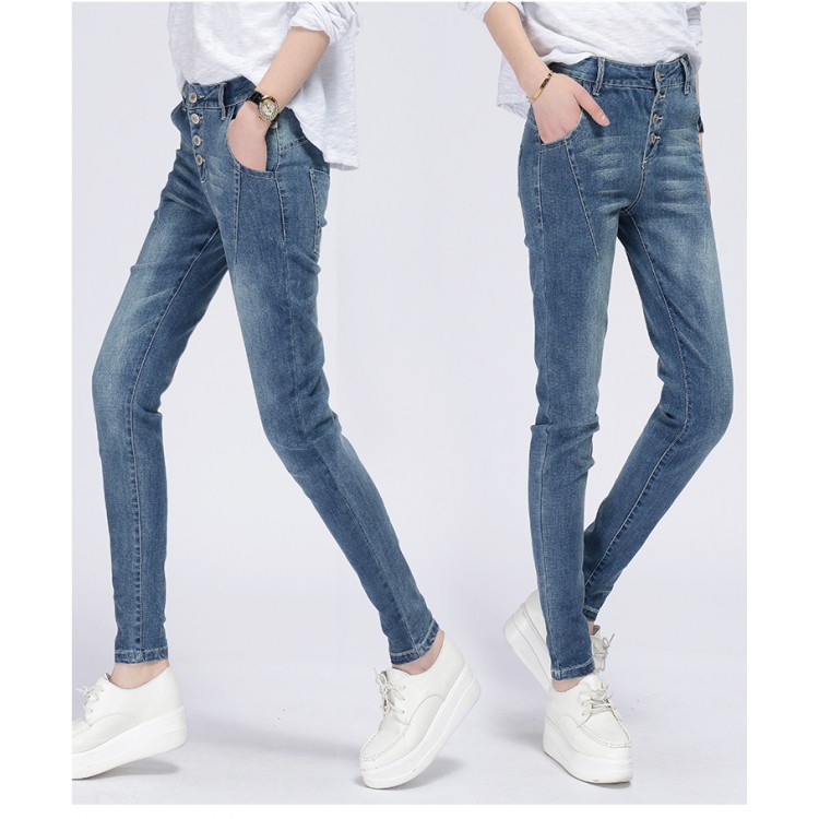 TE3010AQNK Jeans a matita classici bottoni in vita stile impero vintage-7