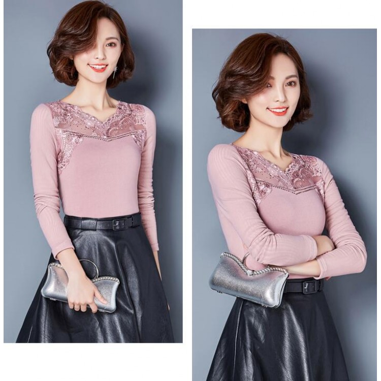 TE3010WSSP Camicia con supporto in fodera di lana con giunture in pizzo a rete di grandi dimensioni di nuovo stile-2