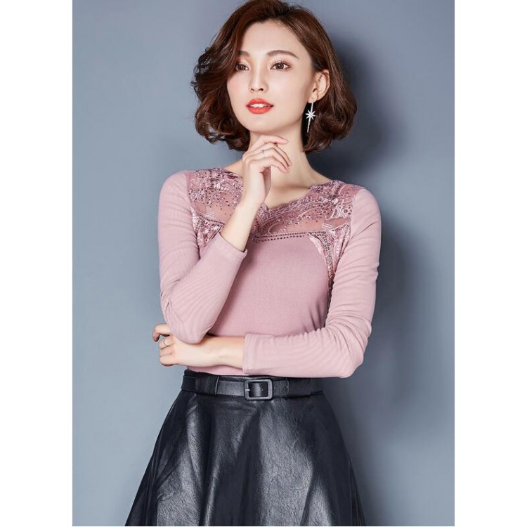 TE3010WSSP Camicia con supporto in fodera di lana con giunture in pizzo a rete di grandi dimensioni di nuovo stile-4