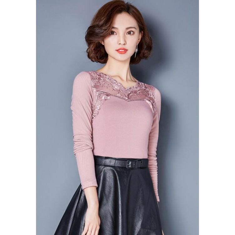 TE3010WSSP Camicia con supporto in fodera di lana con giunture in pizzo a rete di grandi dimensioni di nuovo stile-5