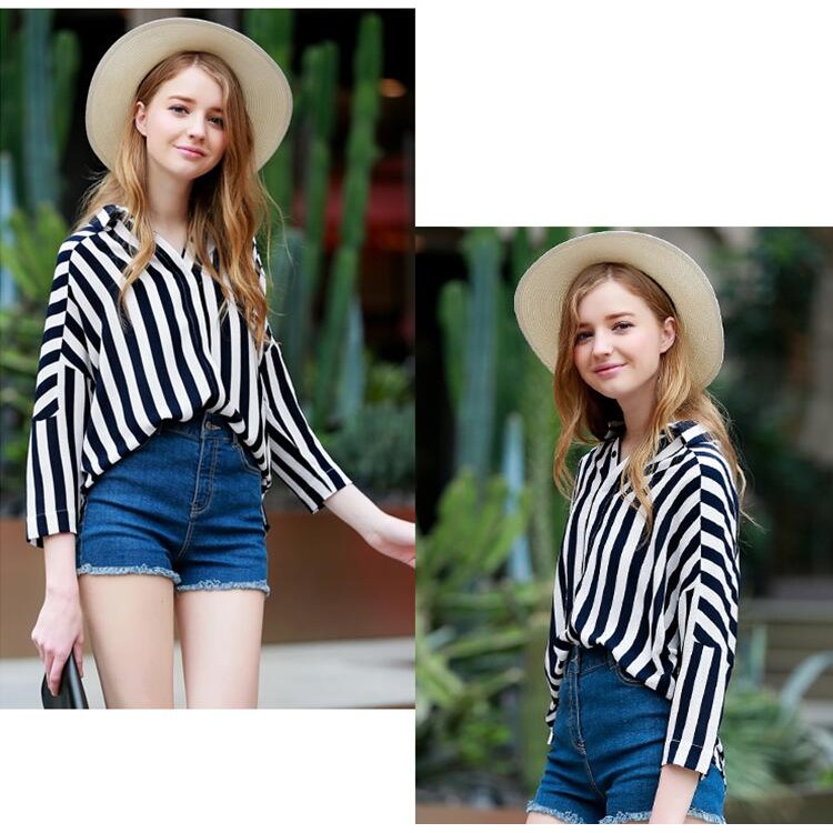 TE3024YZS Camicia joker moda europea a righe verticali con scollo a V-1